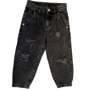 SISLEY Black Distressed Denim Adjustable Waist Jeans - Boys S (6-7)